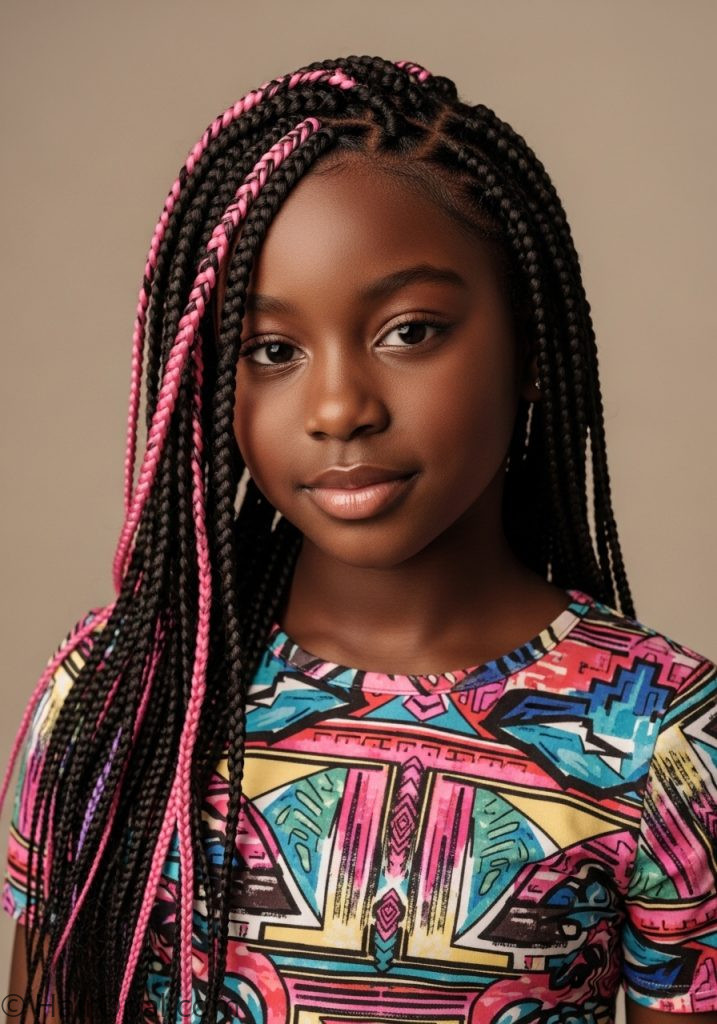 Young girl with colorful box braids baby kaylee hairstyle with braids kids