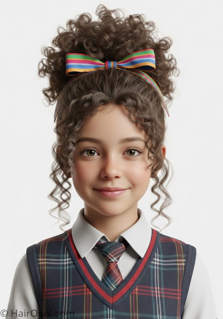 Young girl with curly ponytail ribbon baby kaylee hairstyle curly kids