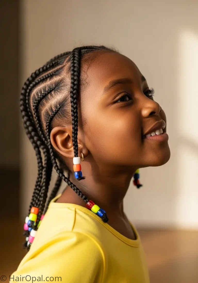 baby kaylee hairstyle young girl with colorful beaded cornrow braids