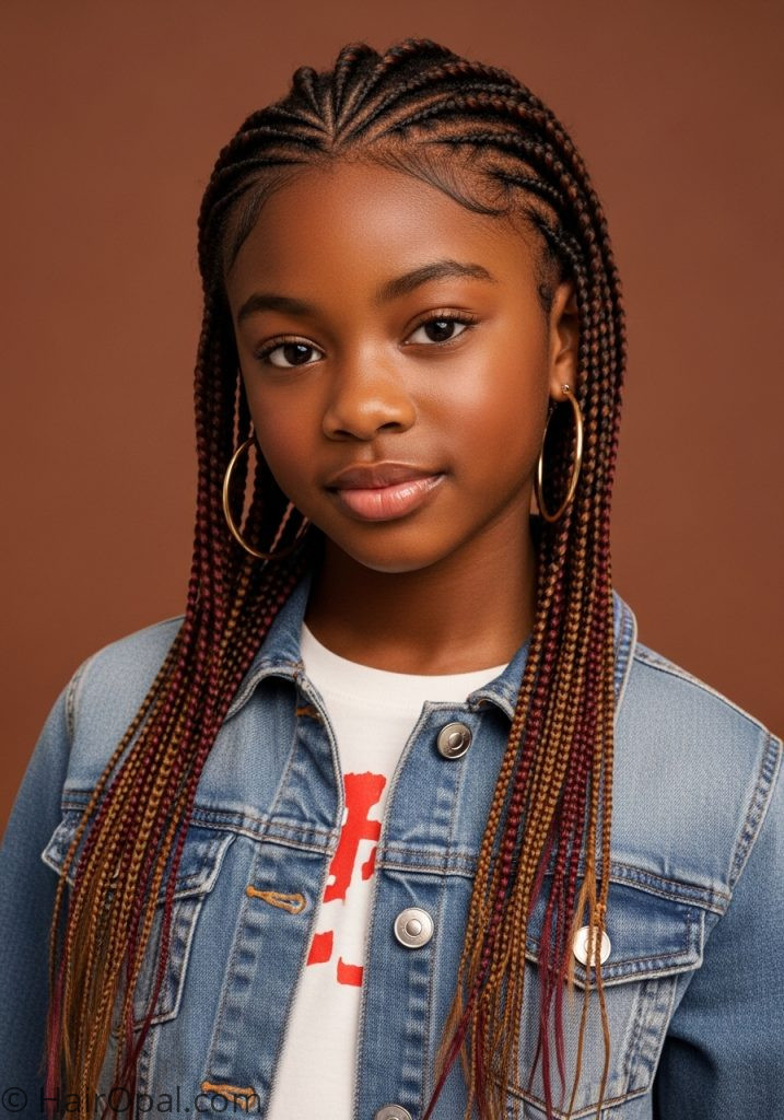 Young girl with knotless braids color baby kaylee hairstyle braids trend kids
