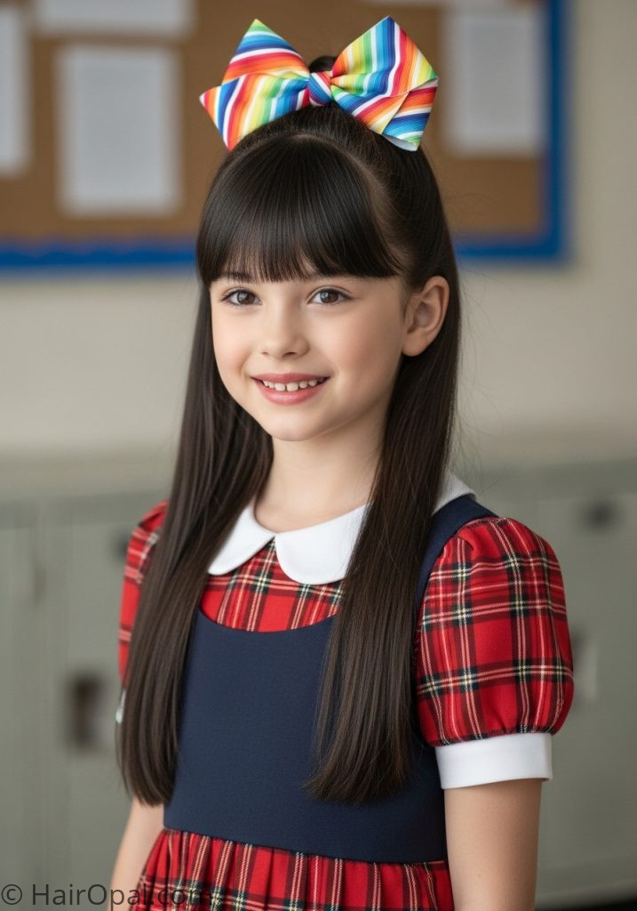 Young girl with straight hair half up bow baby kaylee hairstyle straight hair kids