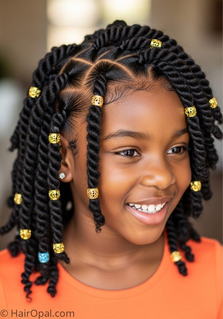 Young girl with twist out beads baby kaylee hairstyle natural hair curly tutorial