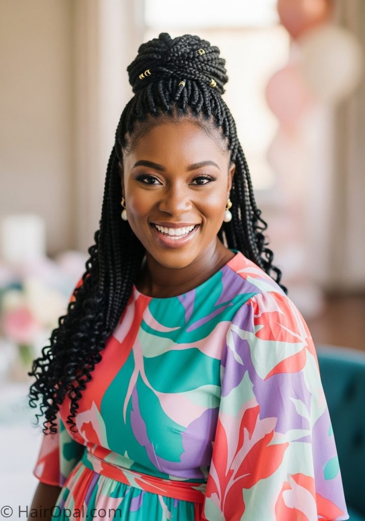 Black woman with braided half up baby shower hairstyles black women for mom medium
