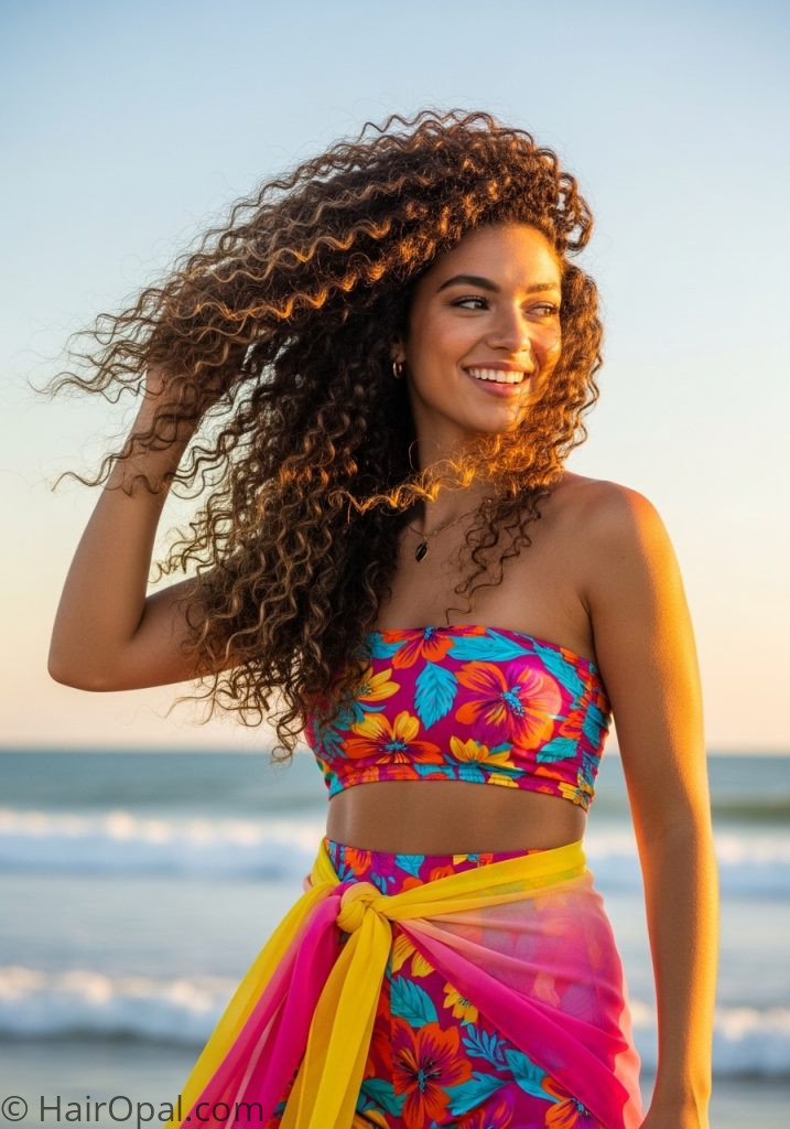 Woman with natural curly hair free on beach beachy hairstyles for curly hair easy