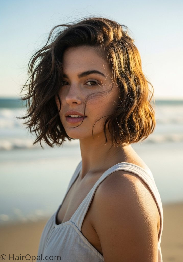  Woman with short wavy beach bob beachy hairstyles short hair easy curly