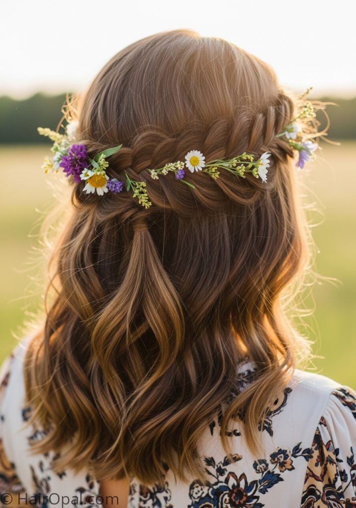 Woman with boho braid crown flowers boho hairstyles for women braided