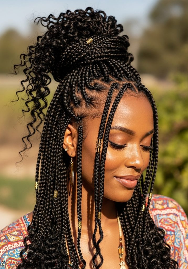 Black woman with boho braids half up half down boho braids half up half down hairstyles black women