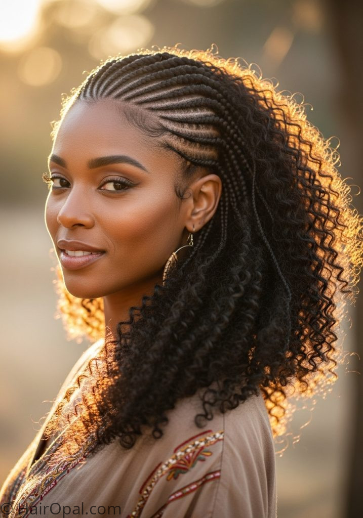 Black woman with boho cornrow free natural ends braiding hairstyles for black women boho