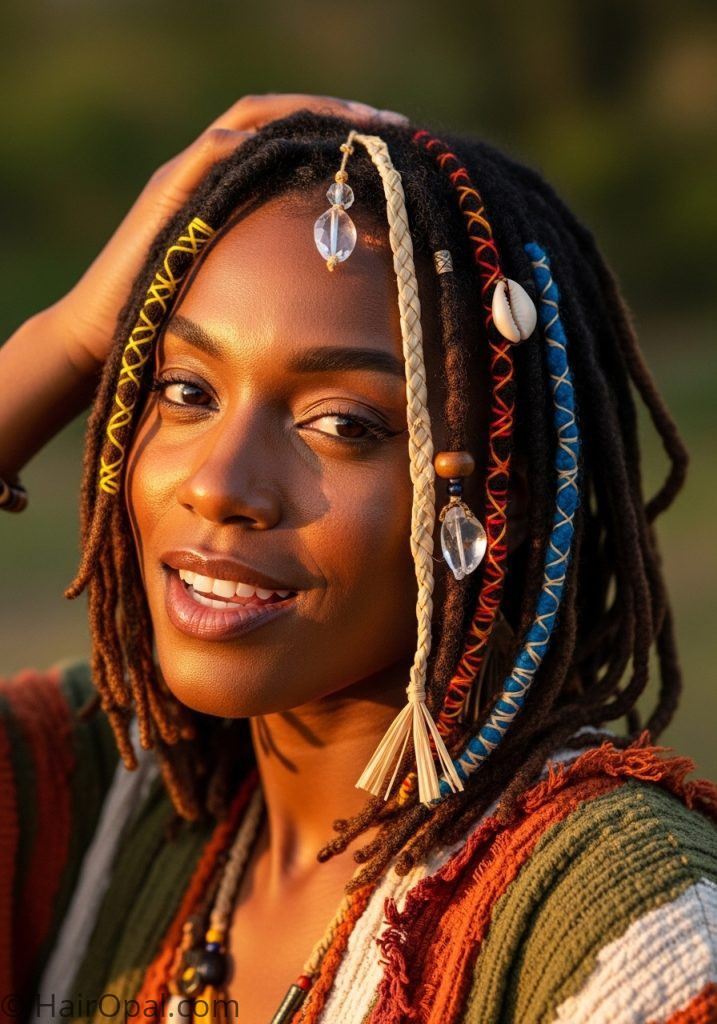  Black woman with boho locs wraps accessories boho bob locs hairstyles for black women