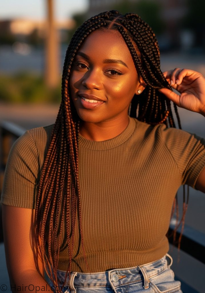 Black woman with colored braids auburn highlights braided hairstyles for black women color