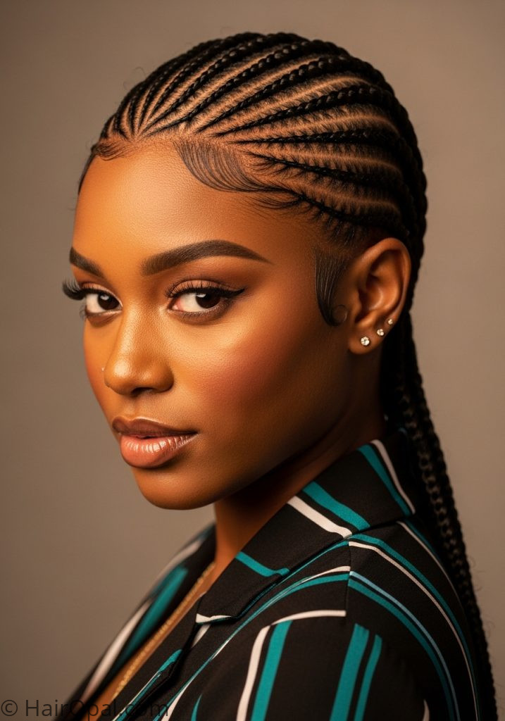 Black woman with cornrow designs braided hairstyles for black women natural short easy