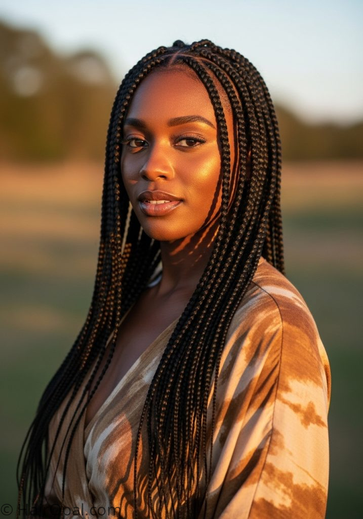 Black woman with long box braids braided hairstyles for black women long weave