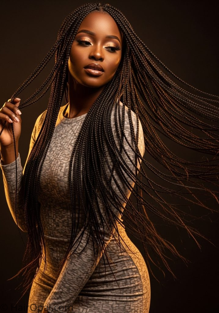 Black woman with long micro braids braided hairstyles for black women long weave easy