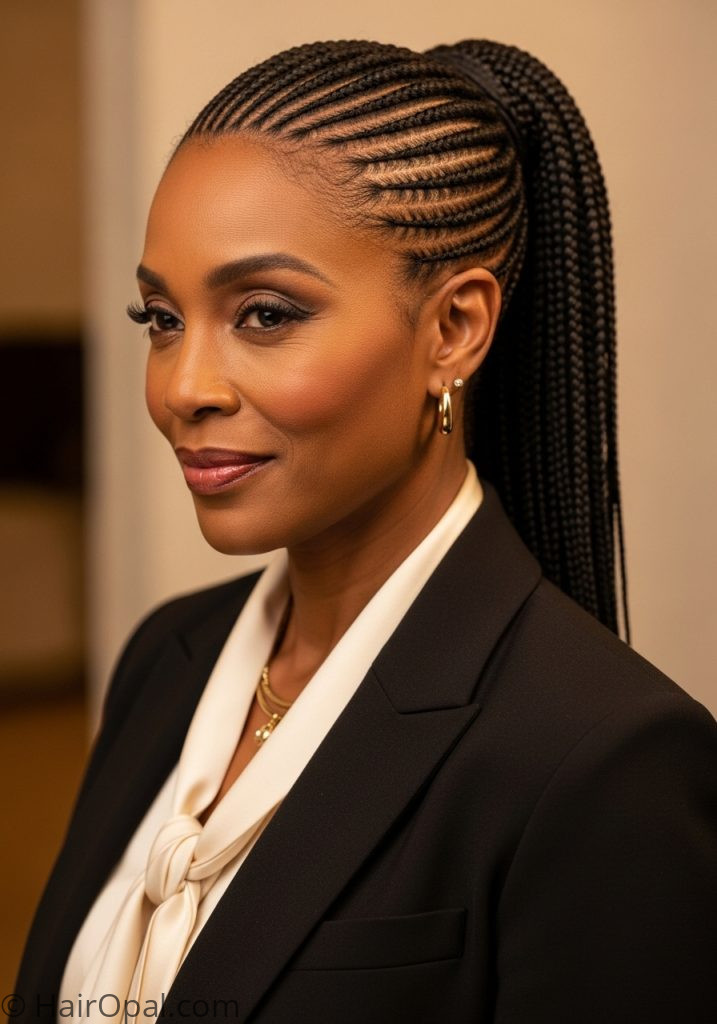 Black woman over 50 with cornrow ponytail cornrows braids for black women over 40 50