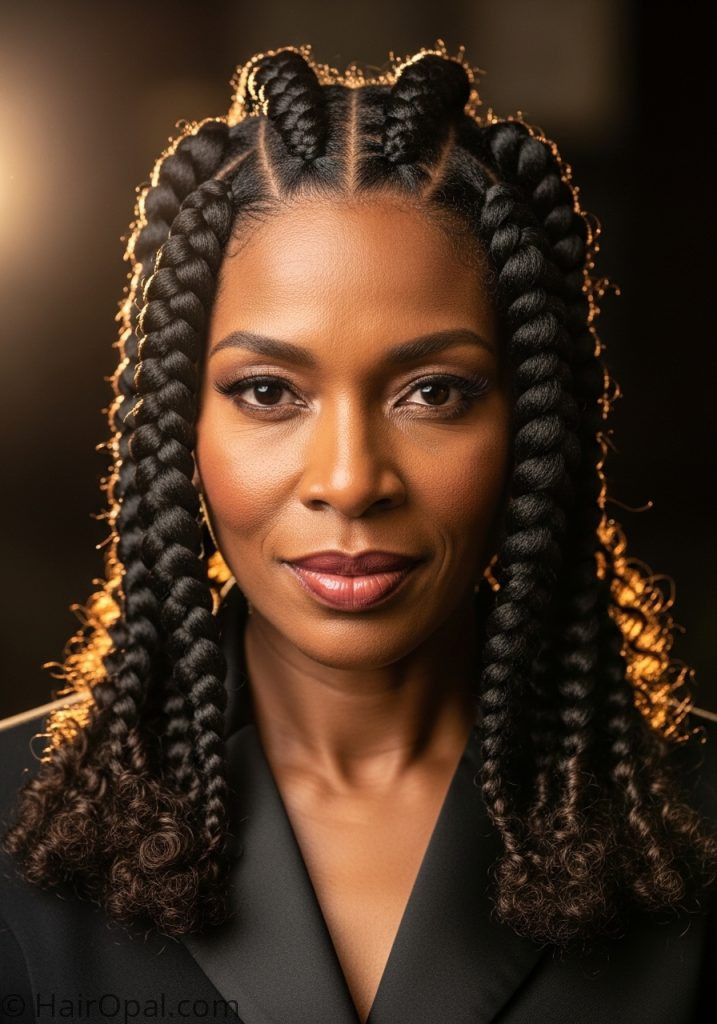 Black woman over 40 with goddess braids chunky cornrows braids hairstyles for black women over 40