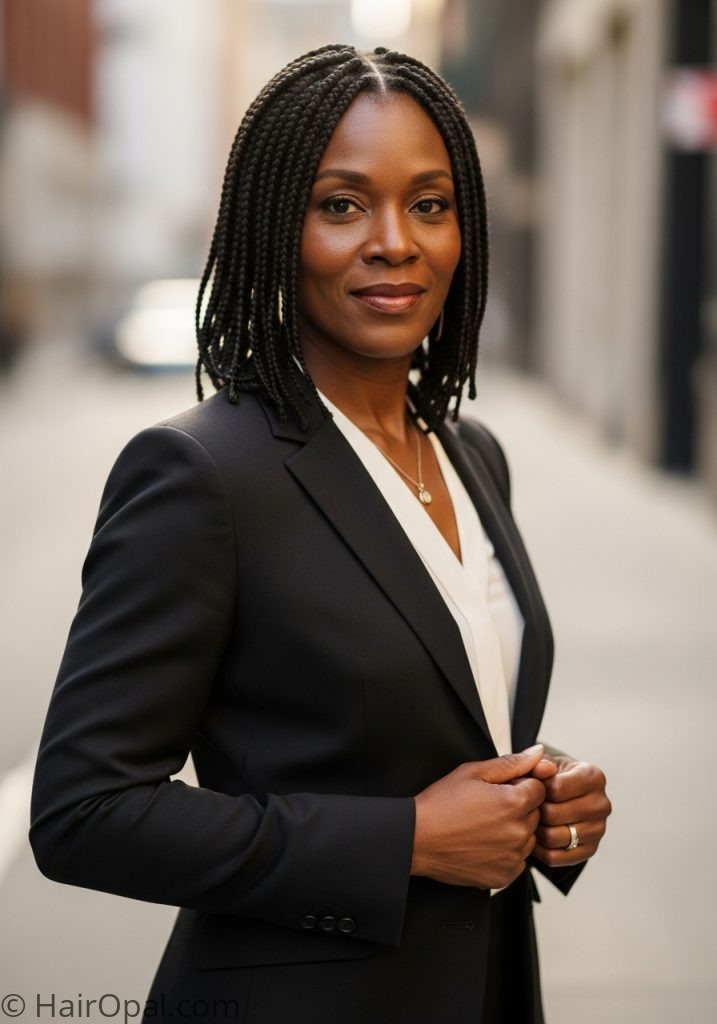  Black woman over 40 with medium box braids professional box braids hairstyles for black women over 40