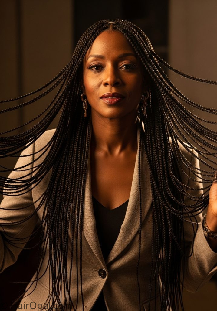 Black woman over 40 with micro braids long braids for older black women over 40 years