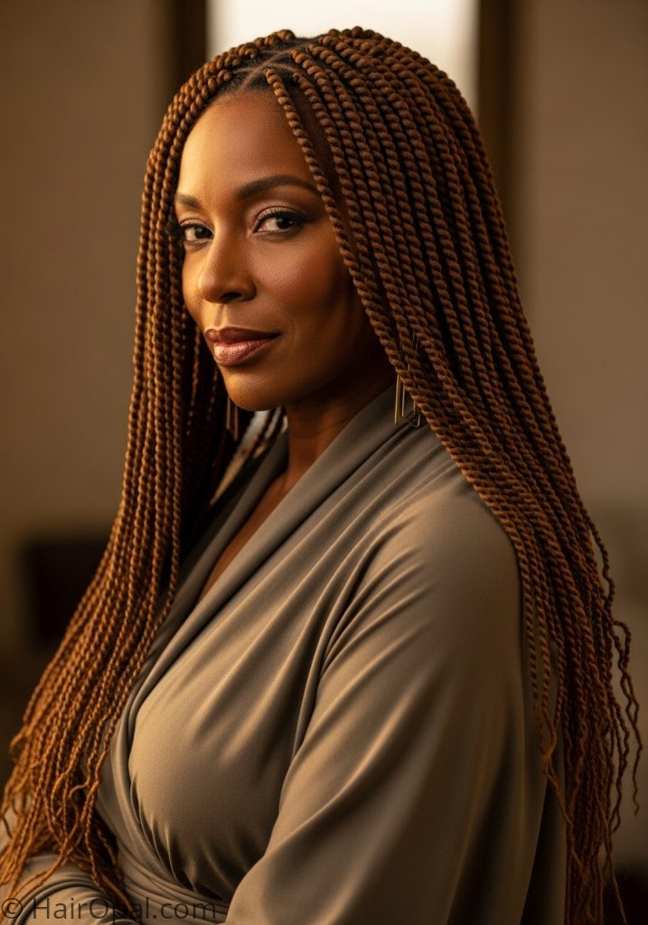 Black woman over 40 with Senegalese twists braids for women over 40 black braids hairstyles