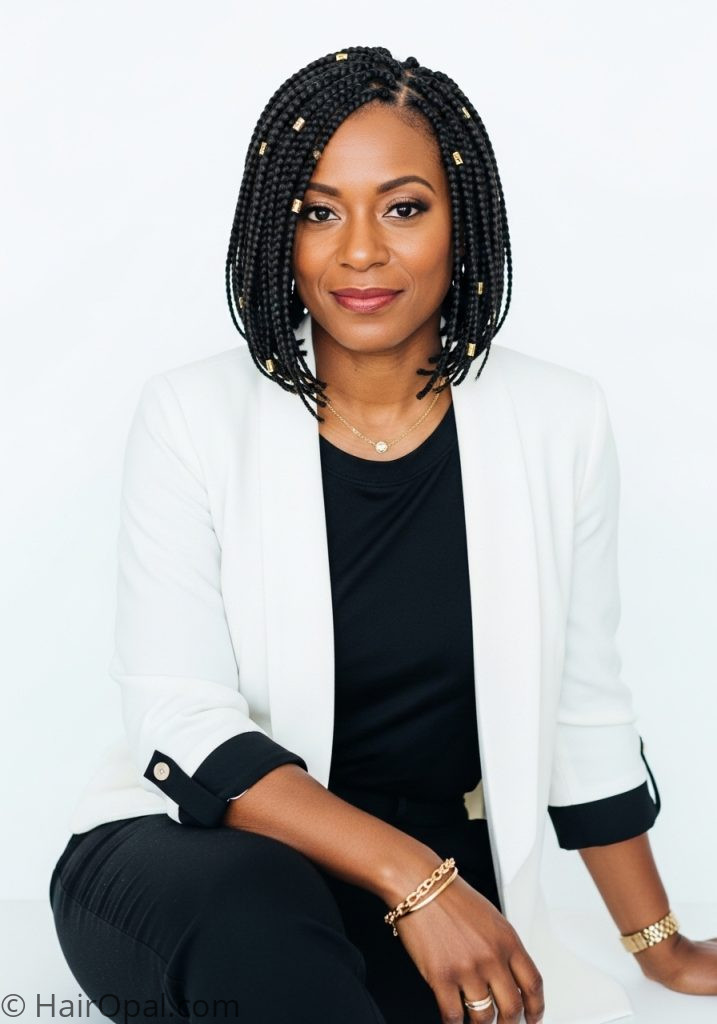 Black woman over 40 with short bob braids gold tips braids for older black women over 40 short