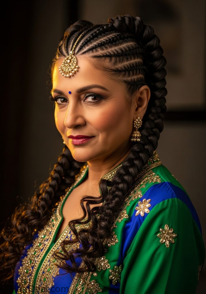 Woman over 50 with goddess braids chunky curly ends goddess braids for older black women over 50