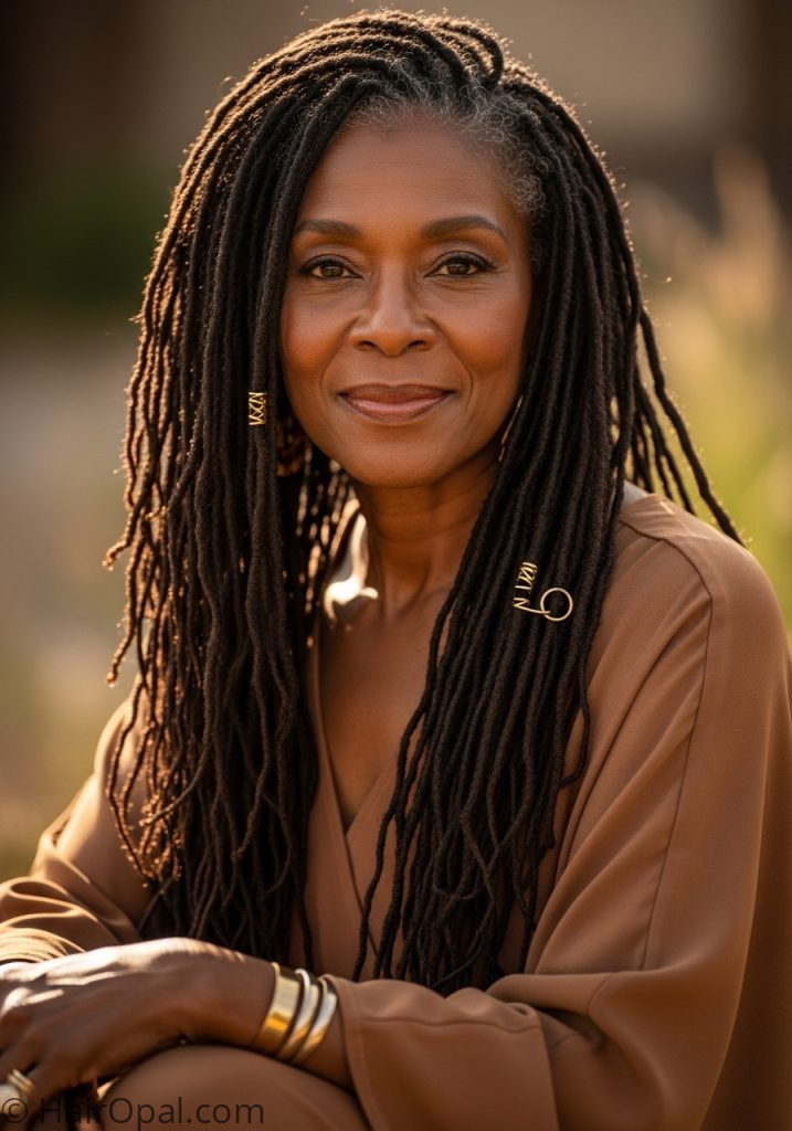 Black woman over 60 with mature locs gold rings older black women braids over 50 natural hairstyles