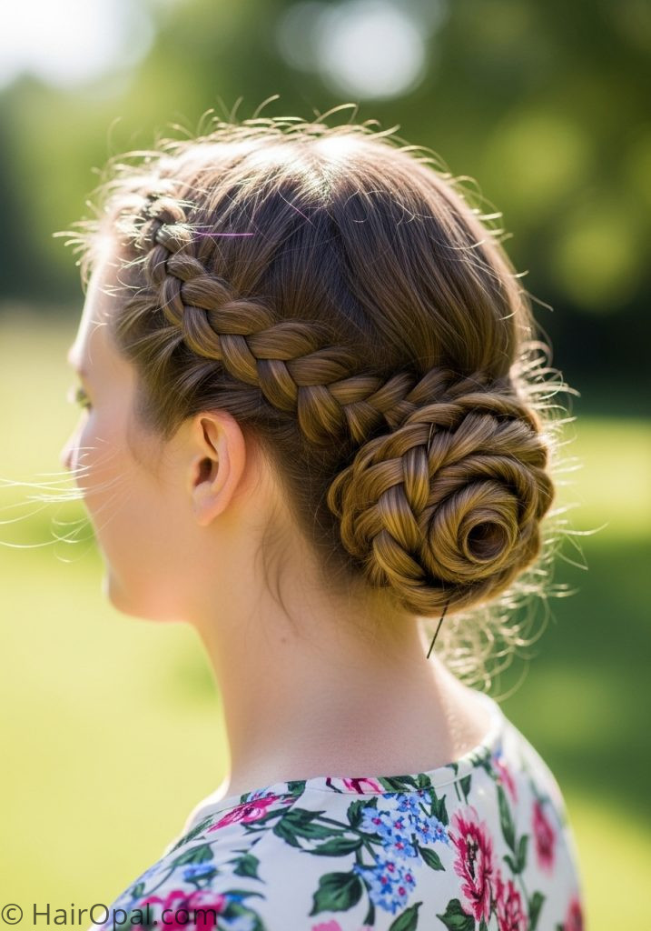 Woman with braided bun hairstyles with braids elegant