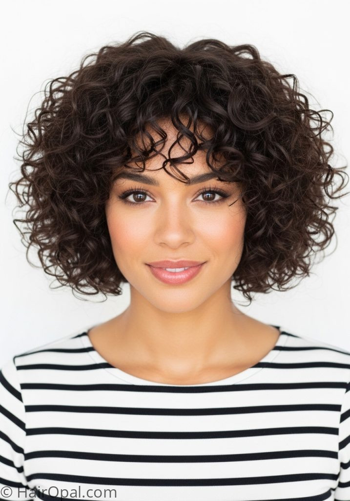 Woman with curly bob short hairstyle
