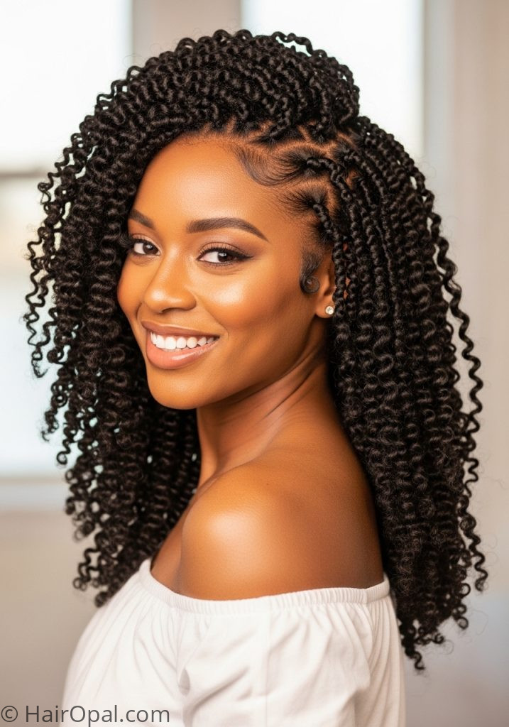 Black woman with defined twist out curly hairstyle