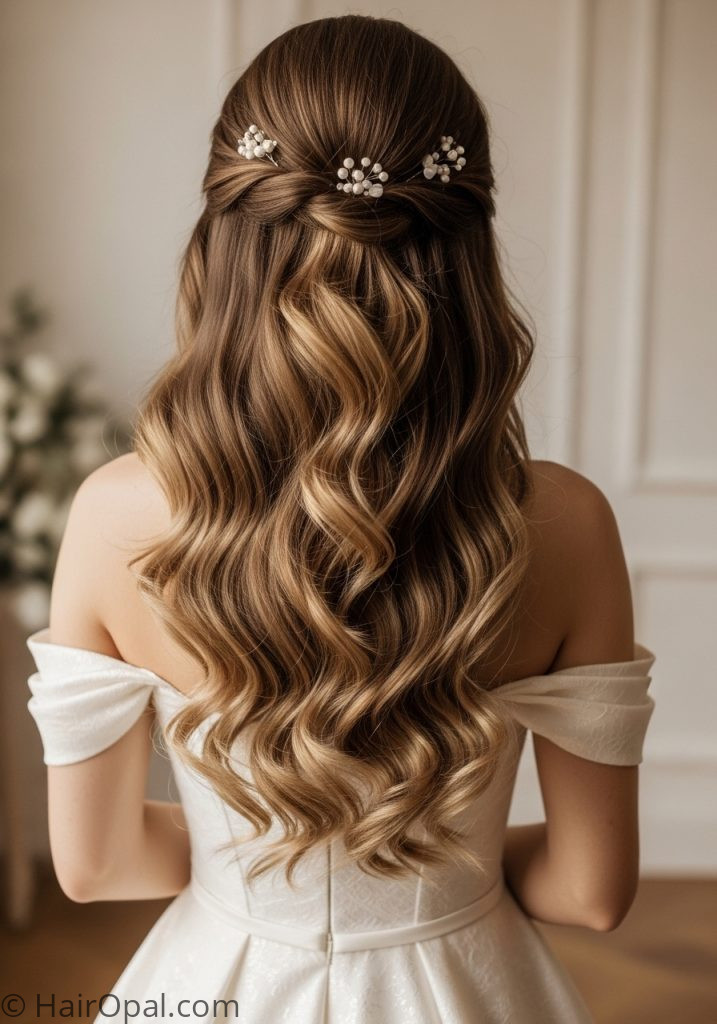 Bride with loose romantic curly hair hairstyle for wedding