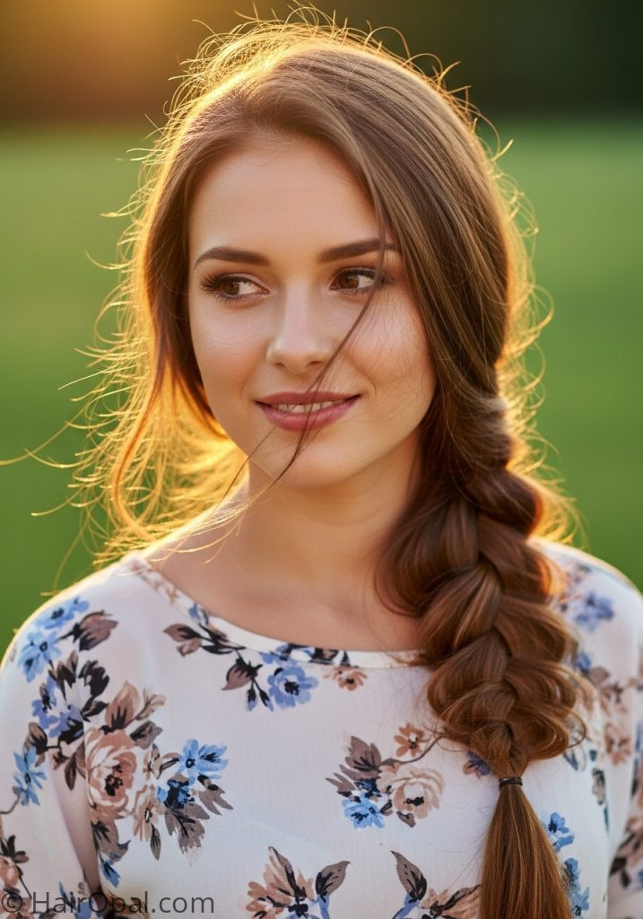 Young woman with loose side braid cute hairstyles simple braids long hair easy