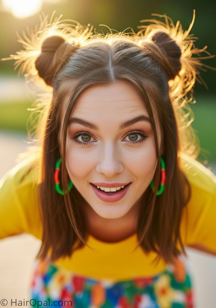Young woman with space buns cute hairstyles simple easy up medium summer