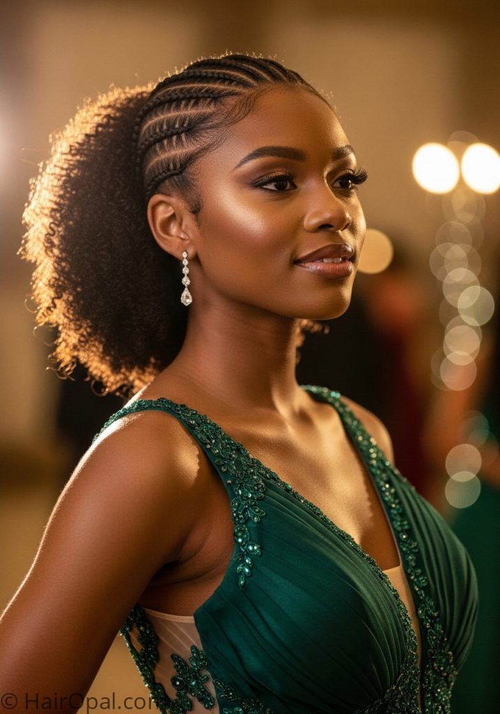 Black young woman with cornrow curls cute prom hairstyles black women with braids curly