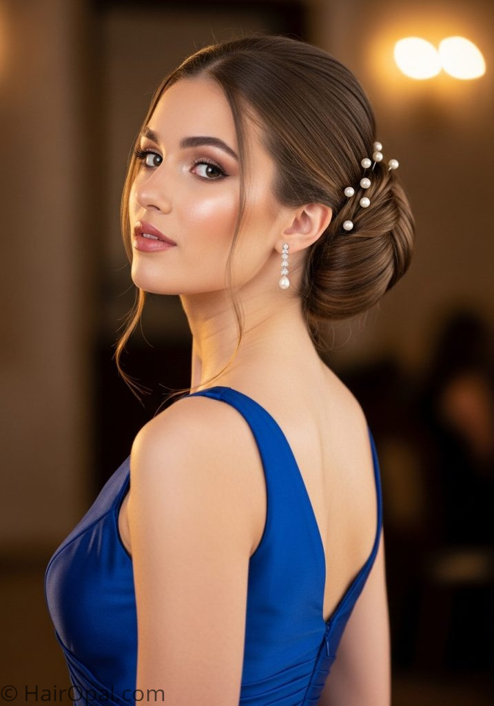  Young woman with elegant chignon cute prom hairstyles updo for long hair easy