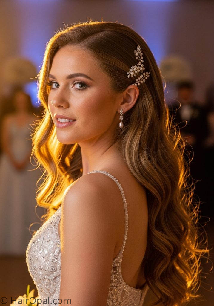 Young woman with loose waves down cute prom hairstyles down for long hair easy