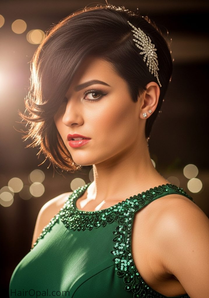Young woman with short side swept style cute prom hairstyles short hair easy
