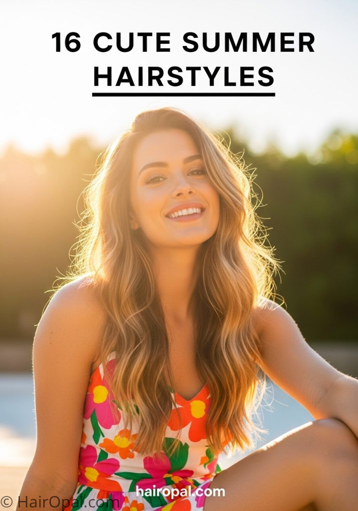  Woman with beachy waves cute summer hairstyle with text 16 cute summer hairstyles