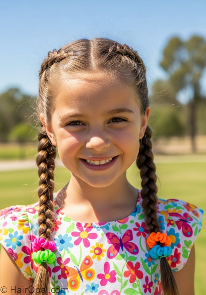 Young girl with pigtail braids cute summer hairstyles for kids easy