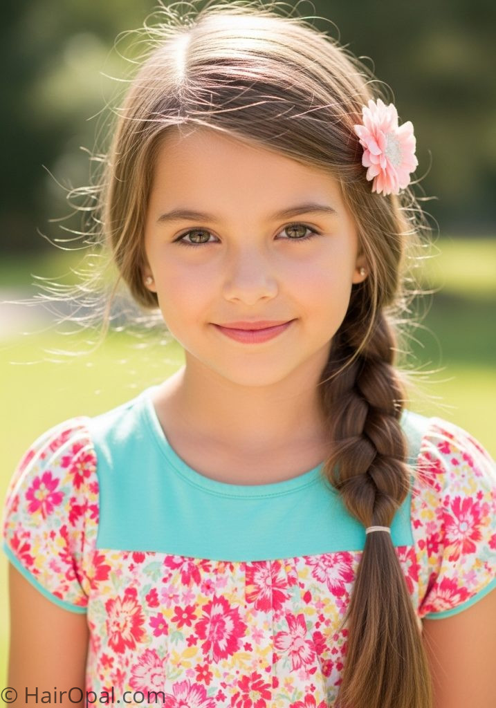 Young girl with side braid cute summer hairstyles for kids long hair easy braids