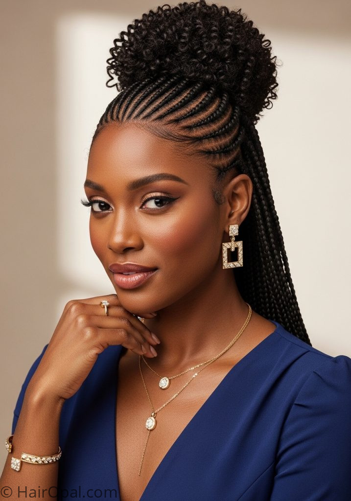 Black woman with cornrow updo cute updo hairstyles black women natural hair