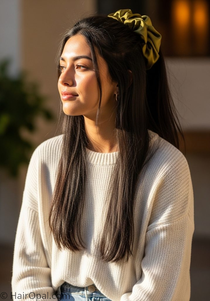 Young woman with half up half down cute updo hairstyles casual easy