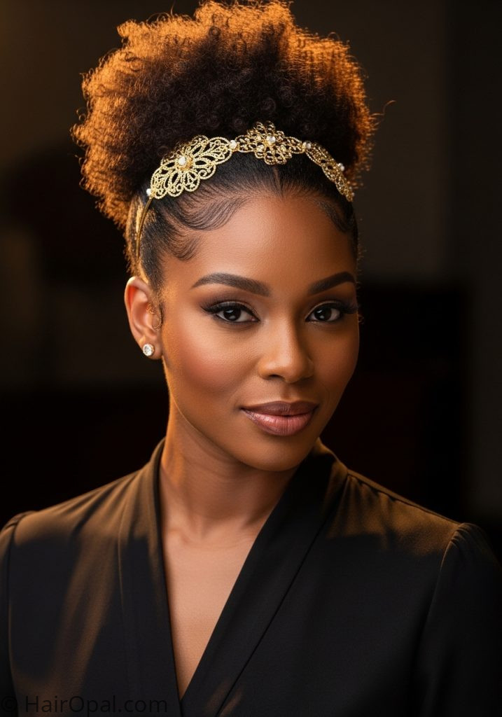 Black woman with natural puff updo cute updo hairstyles black women easy