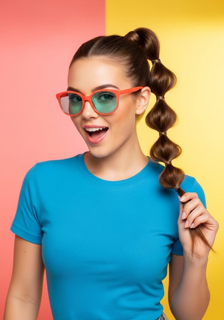Girl with easy bubble ponytail hairstyle for school, fun and playful look 
