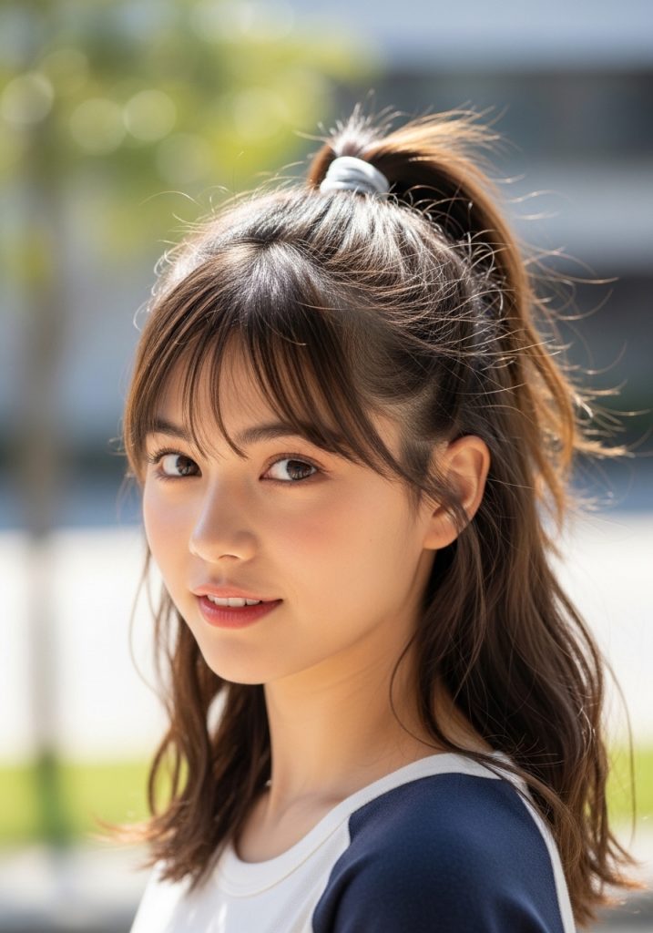 Girl with easy half up half down hairstyle for school, quick and cute look 