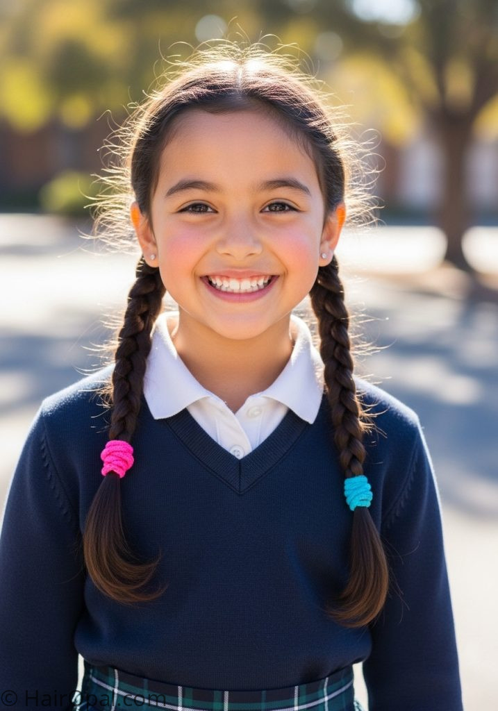 Young girl with braided pigtails easy hairstyles for school kids braids