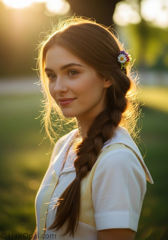 Young woman with side braid easy hairstyles for school braids long hair down simple