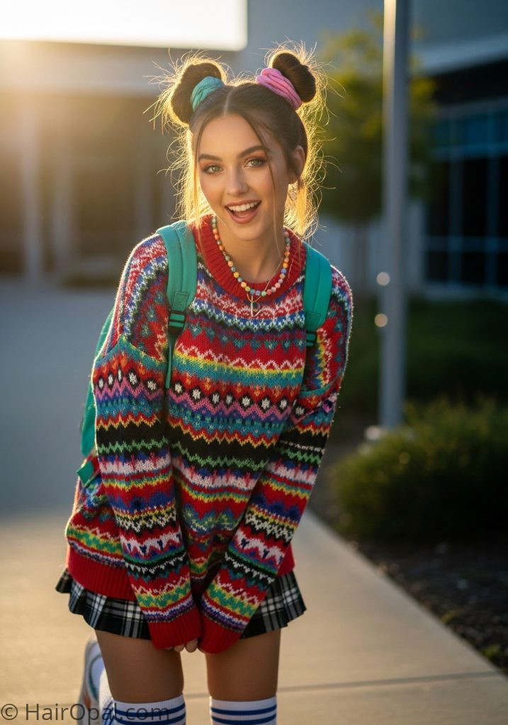  Young woman with space buns easy hairstyles for school updo simple long medium