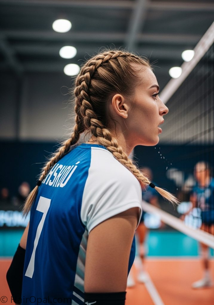 Young woman with braided pigtails easy volleyball hairstyles pigtails braids