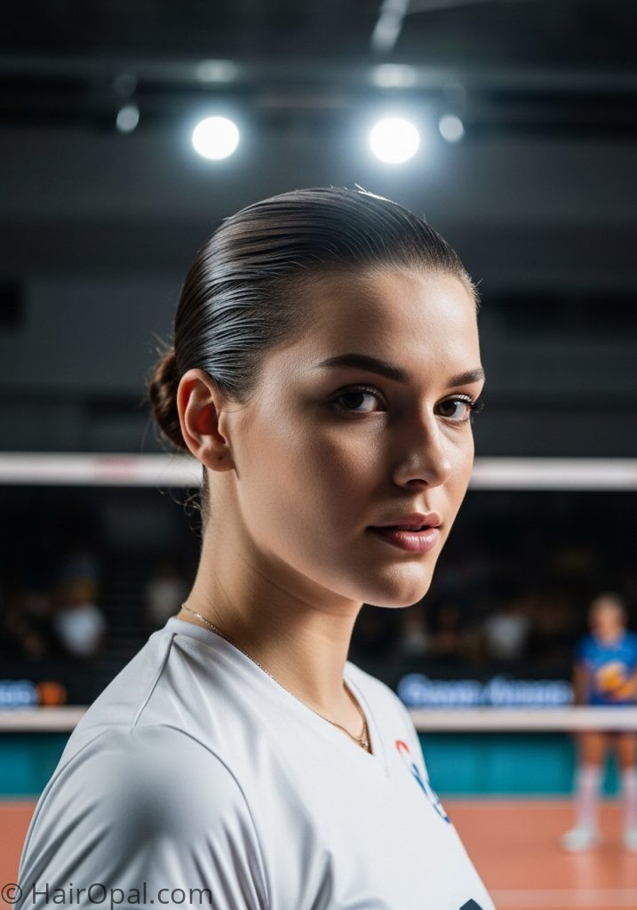 Young woman with slick back bun easy volleyball hairstyles slick back short hair