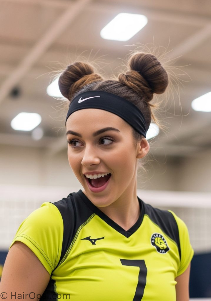 Young woman with space buns easy volleyball hairstyles bun no braids pigtails