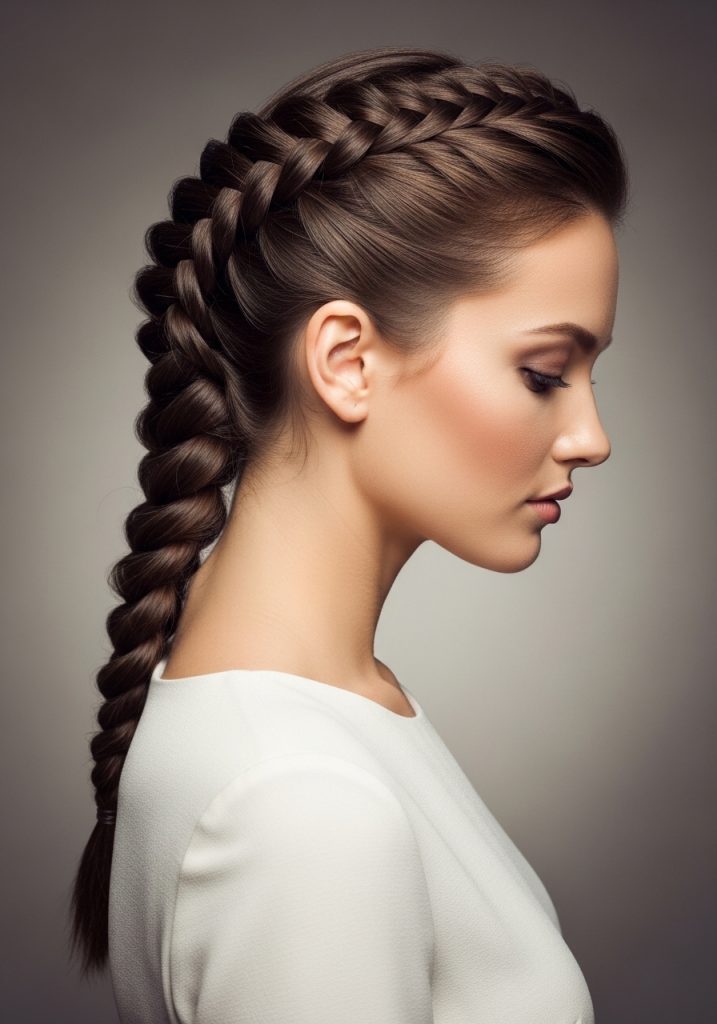 Woman with French braid easy braids hairstyle, classic polished look for any occasion 